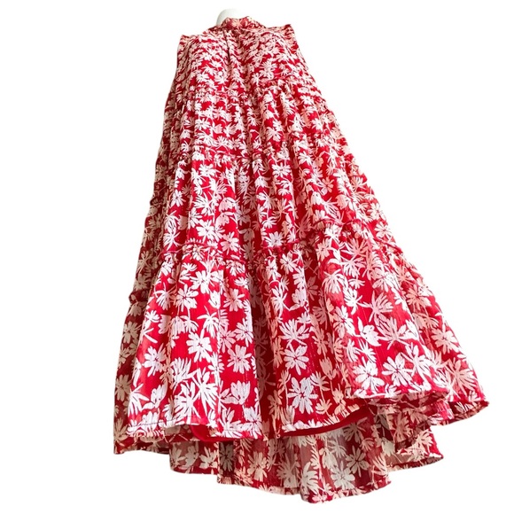 Sara Michelle Red and Off White Floral Dress 3 Tier, Faux Neck Floof XL - Picture 7 of 12